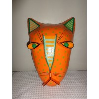 RARE Gina Truex Vintage 80's Art Paper Mache Cat Kitten Mask wall hanging signed   332750113211